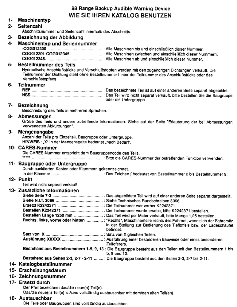 Схема запчастей Case 788 - (1-11) - HOW TO USE YOUR PARTS CATALOGUE (GERMAN) 