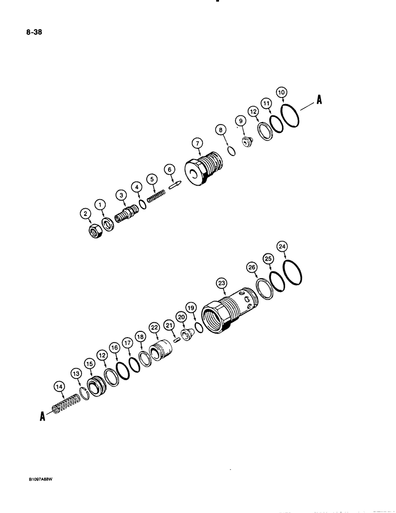 Схема запчастей Case 621 - (8-38) - MAIN RELIEF VALVE, 1978264C1 (08) - HYDRAULICS