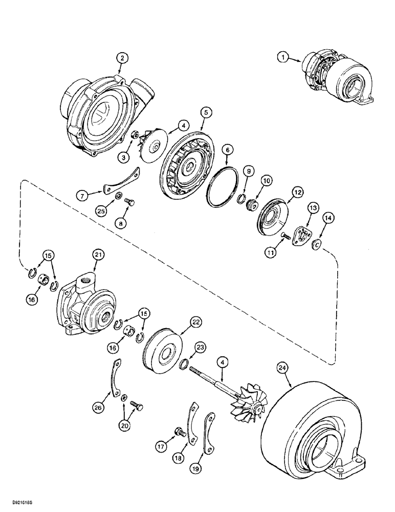 Схема запчастей Case 621B - (2-22) - TURBOCHARGER, 6T-590 ENGINE, PRIOR TO LOADER P.I.N. JEE0053350 (02) - ENGINE