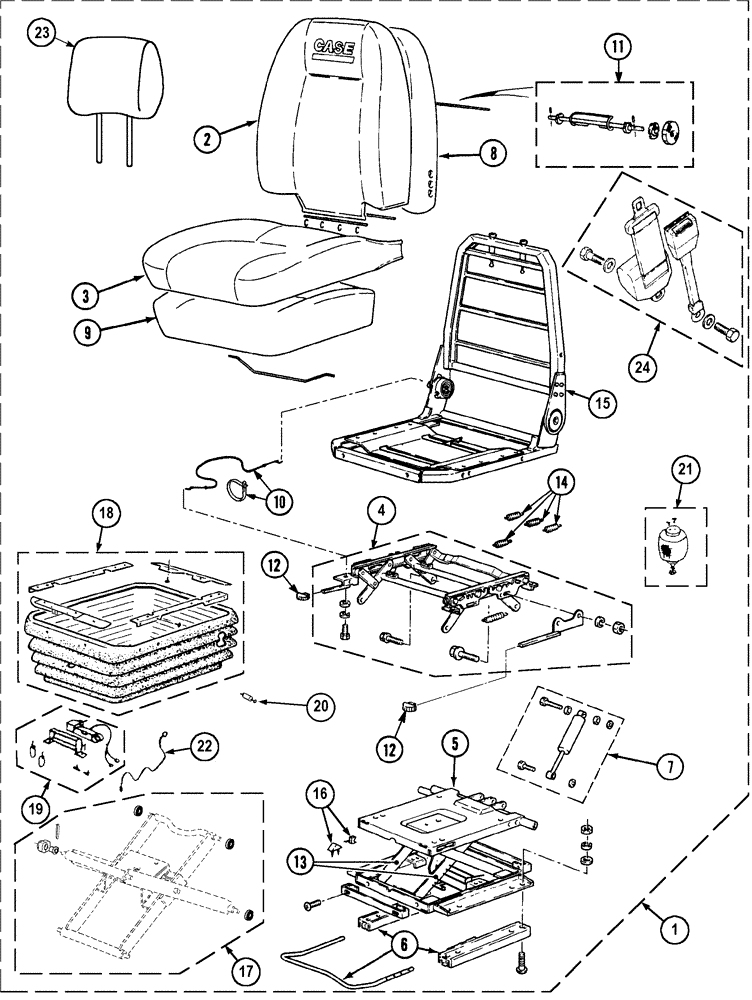 Схема запчастей Case 788 - (09D-20) - SEAT PNEUMATIC 788P / 788PSU (05.1) - UPPERSTRUCTURE CHASSIS/ATTACHMENTS