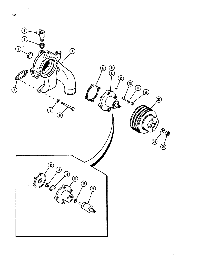 Схема запчастей Case W20 - (012) - WATER PUMP, WITH KEYWAY SHAFT, 401BD AND 401BDT DIESEL ENGINE (02) - ENGINE