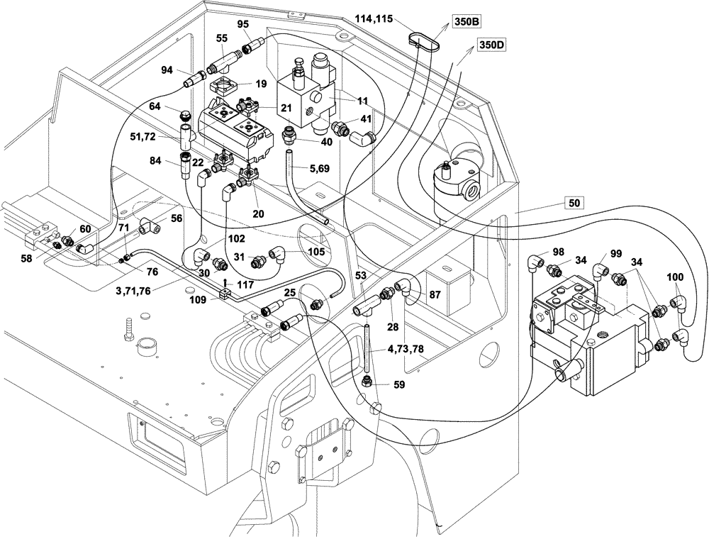 Схема запчастей Case DV204 - (10-350C/4[01]) - HYDRAULIC CIRCUIT, TRAVEL (07) - HYDRAULIC SYSTEM