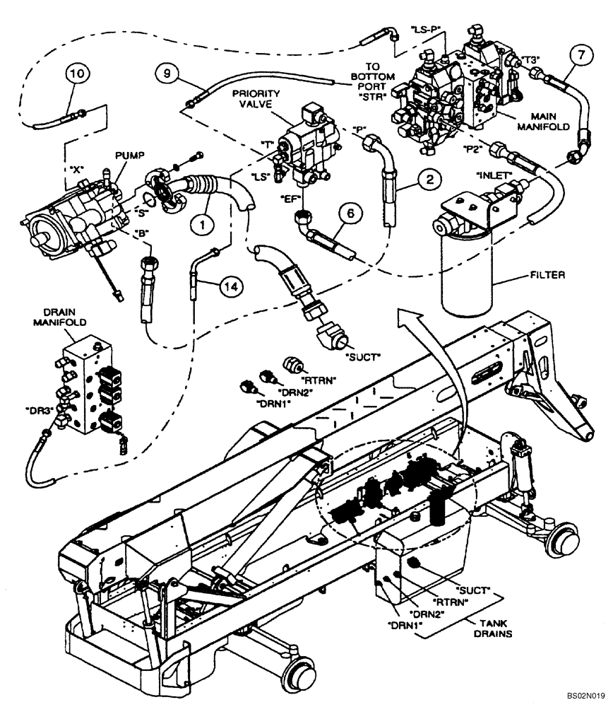 Схема запчастей Case 688G - (8-11) - HYDRAULICS - PUMP TO MANIFOLD (ASN 686GXR JFE0001847; 688G JFE0003612) (08) - HYDRAULICS