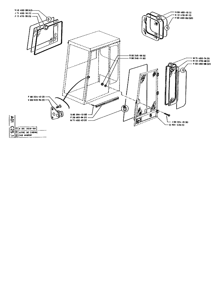 Схема запчастей Case 90BCL - (012) - CAB WINDOW (05) - UPPERSTRUCTURE CHASSIS