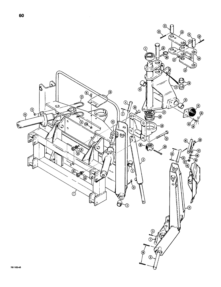 Схема запчастей Case D130 - (9-60) - MAIN FRAME, STABILIZER AND MAST, MODEL 380 CK LOADER AND 