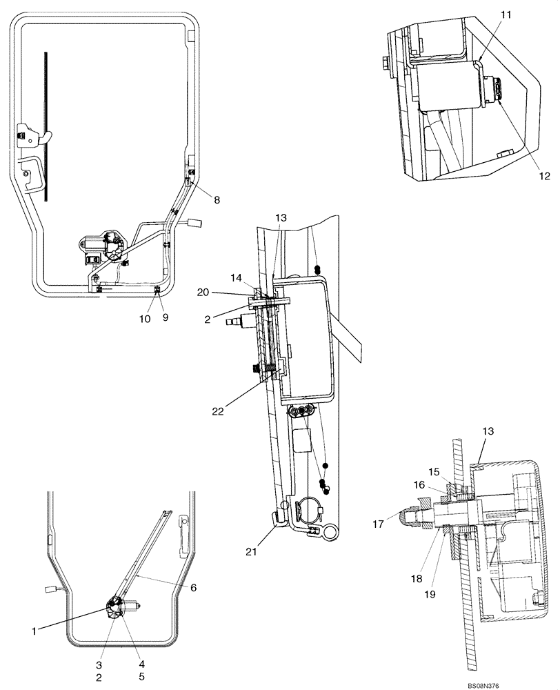 Схема запчастей Case 420CT - (09-30) - CAB DOOR - WIPER MOUNTING (09) - CHASSIS