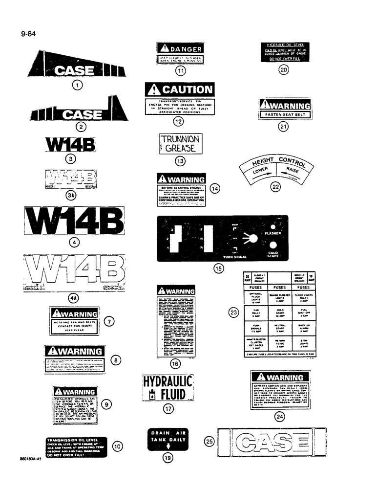 Схема запчастей Case W14B - (9-84) - DECALS (09) - CHASSIS/ATTACHMENTS