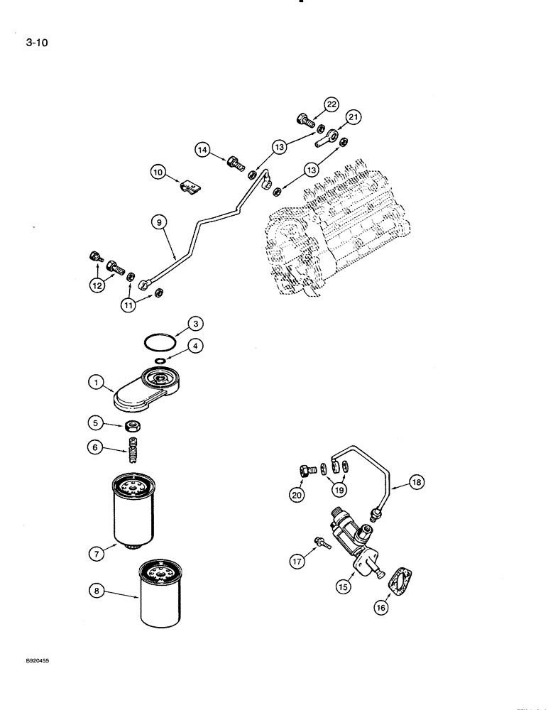 Схема запчастей Case 821 - (3-010) - FUEL FILTER AND TRANSFER PUMP, 6T-830 ENGINE (03) - FUEL SYSTEM