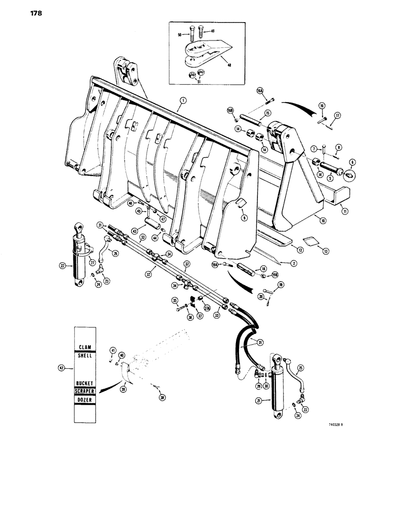 Схема запчастей Case W14 - (178) - L53924 4-IN-1 BUCKET (09) - CHASSIS
