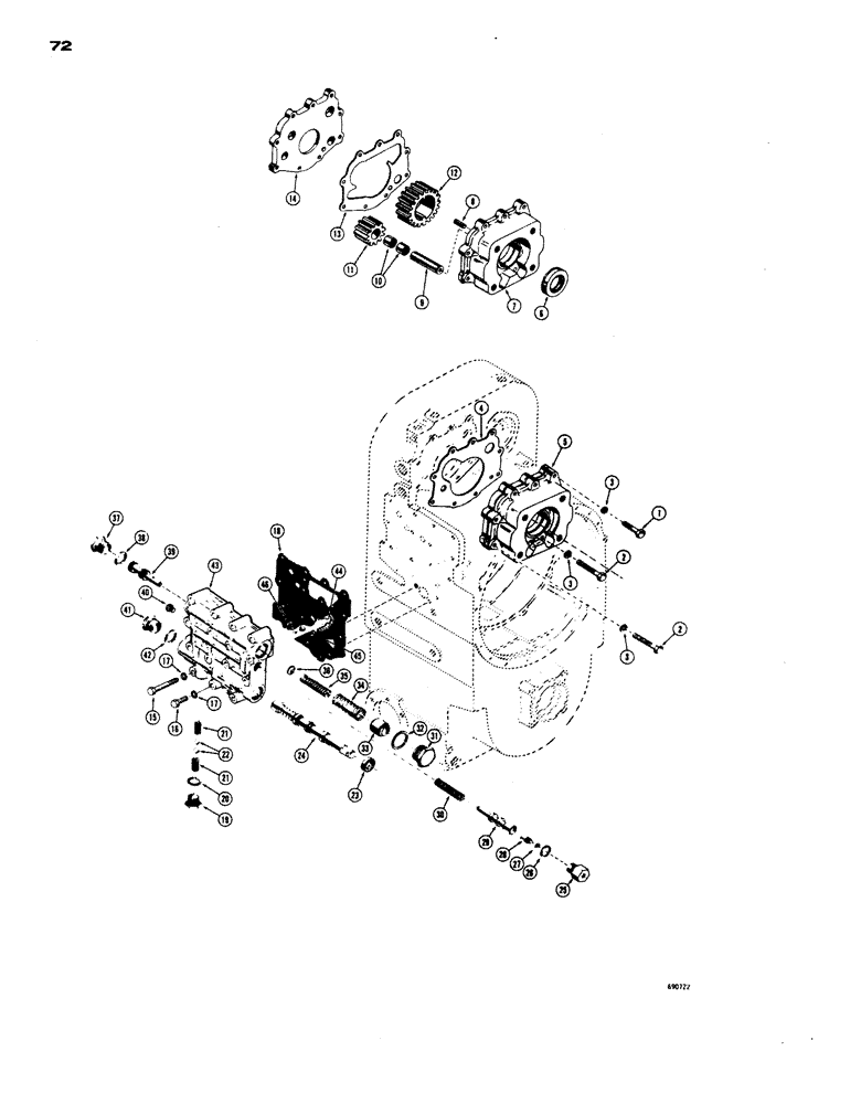Схема запчастей Case W24 - (072) - TRANSMISSION, PUMP AND CONTROL VALVE, L32414 CHARGING PUMP (06) - POWER TRAIN
