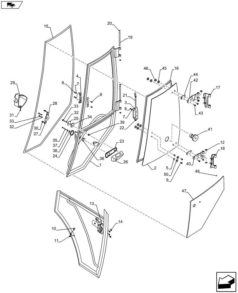 Схема запчастей Case 580SN - (90.154.03) - VAR - 747853 - CAB - DOORS (90) - PLATFORM, CAB, BODYWORK AND DECALS