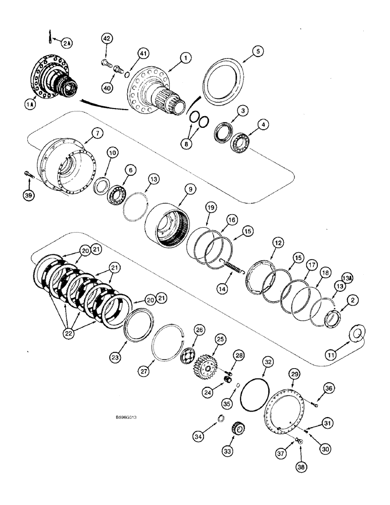 Схема запчастей Case 821B - (6-42) - FRONT AXLE HUB, DISC BRAKES AND PLANETARY (06) - POWER TRAIN
