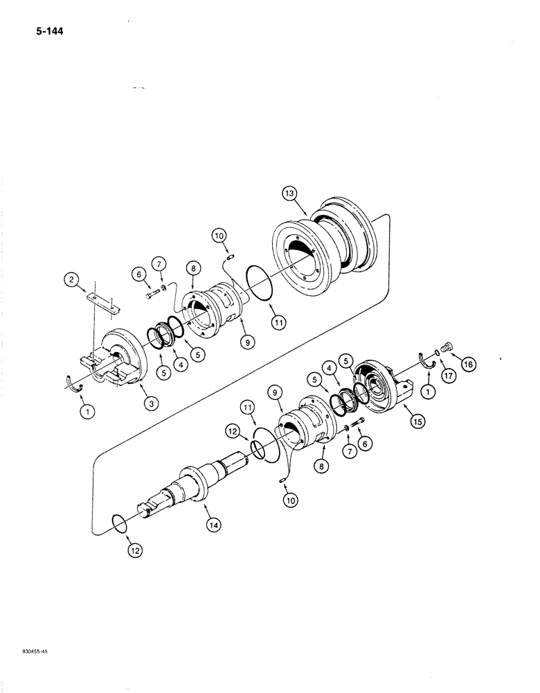 Схема запчастей Case 1187B - (5-144) - SINGLE FLANGE TRACK ROLLER, TYPE C (11) - TRACKS/STEERING