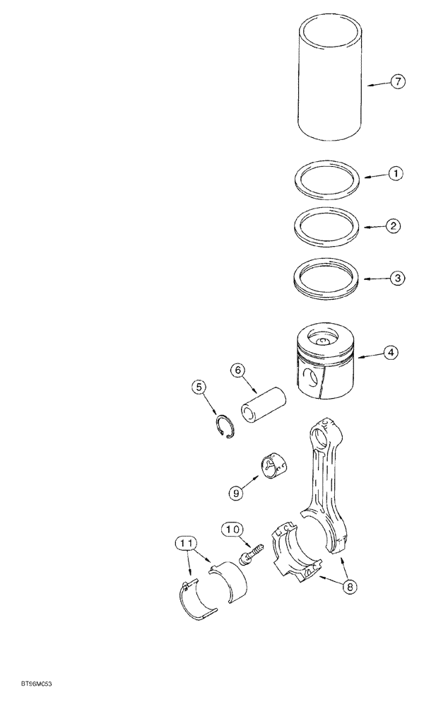 Схема запчастей Case 550G - (2-55A) - PISTONS AND CONNECTING RODS, 4T-390 EMISSIONS CERTIFIED ENGINE, P.I.N. JJG0255794 AND AFTER (01) - ENGINE