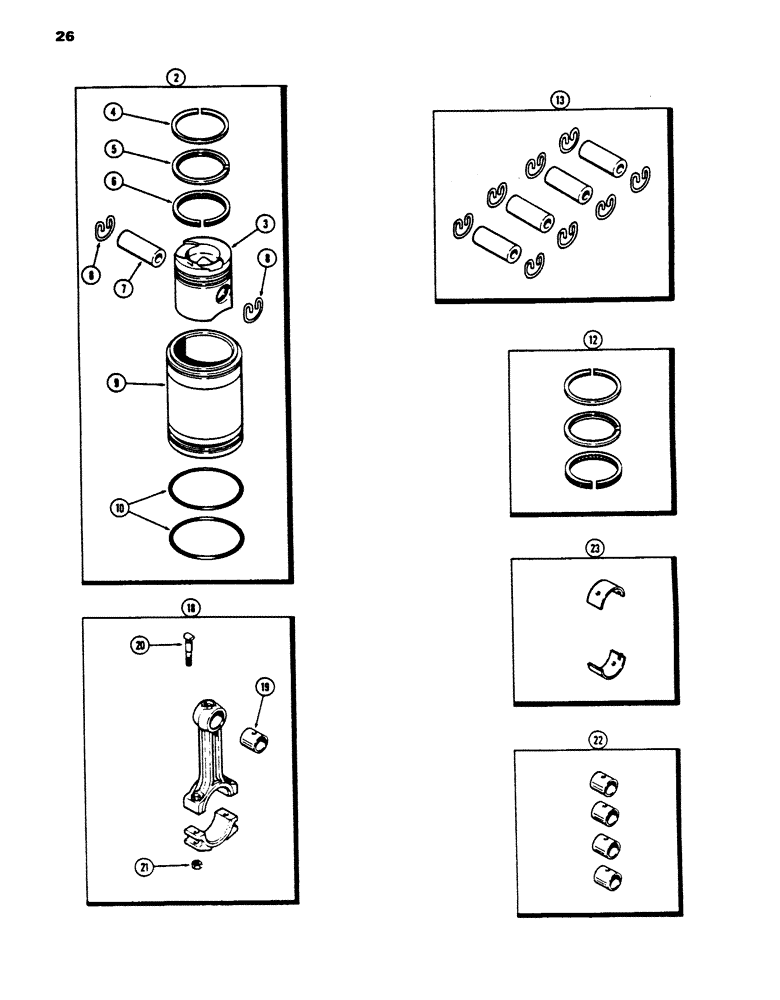 Схема запчастей Case 450 - (026) - PISTONS, 207 DIESEL ENGINE (01) - ENGINE