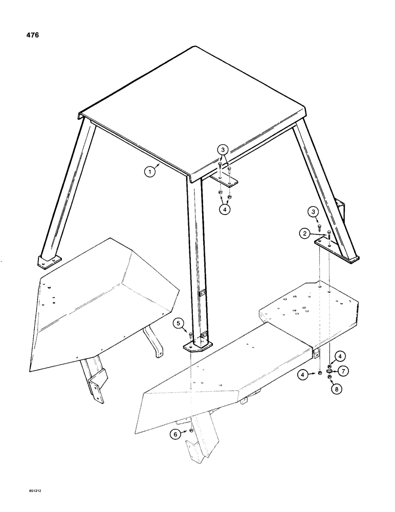 Схема запчастей Case 480C - (476) - ROPS CANOPY (90) - PLATFORM, CAB, BODYWORK AND DECALS