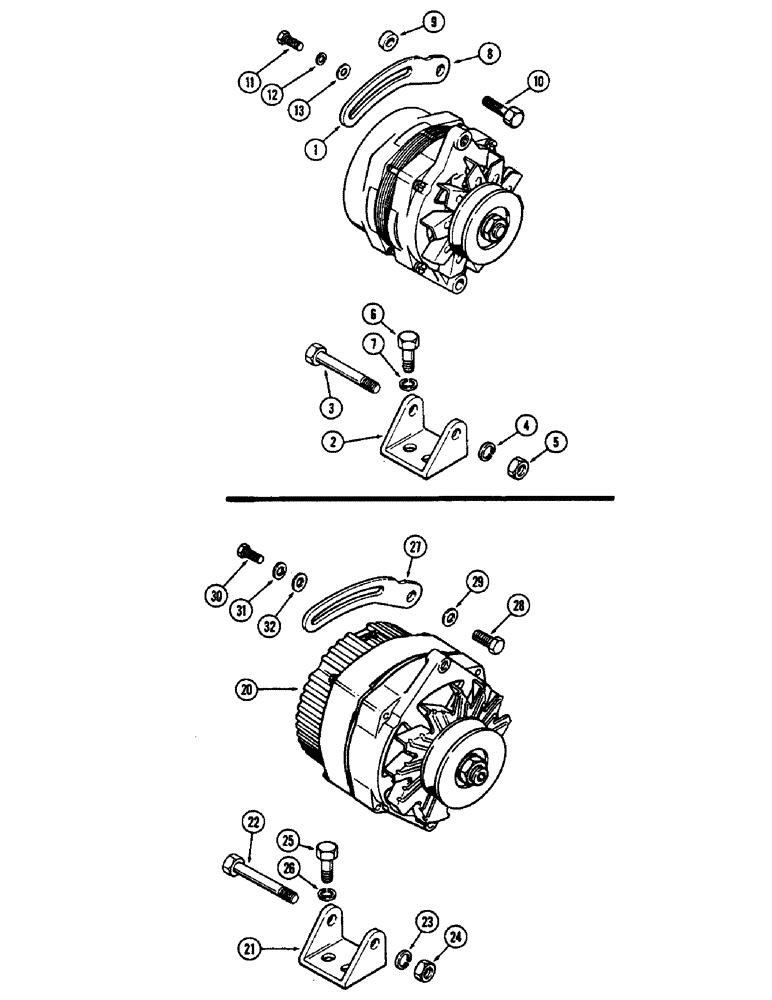 Схема запчастей Case 580B - (087A) - ALTERNATOR MOUNTING, (188) DIESEL & (188B) SPARK IGNITION PRESTOLITE (04) - ELECTRICAL SYSTEMS