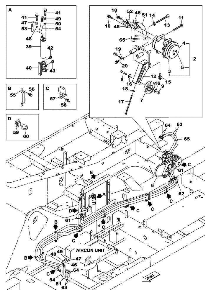 Схема запчастей Case CX350B - (09-40) - CAB AIR CONDITIONING - CONDENSER - RECEIVER-DRYER - COMPRESSOR (09) - CHASSIS