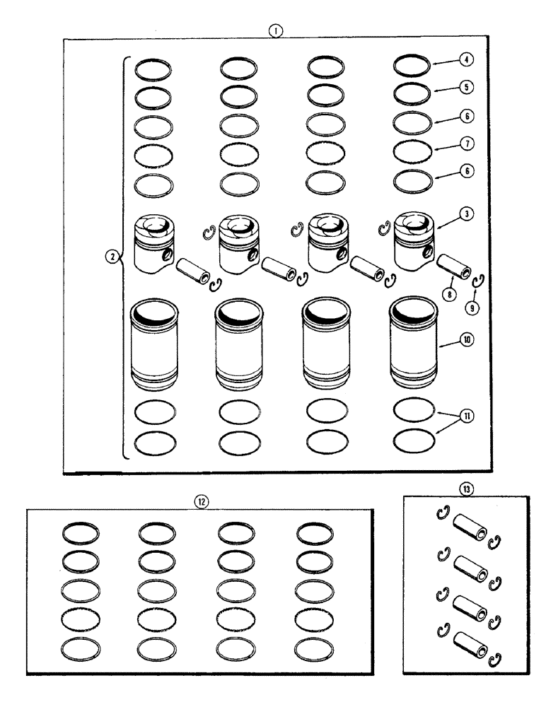 Схема запчастей Case 580B - (028) - PISTONS, RINGS AND SLEEVES, (188) DIESEL ENGINE (02) - ENGINE