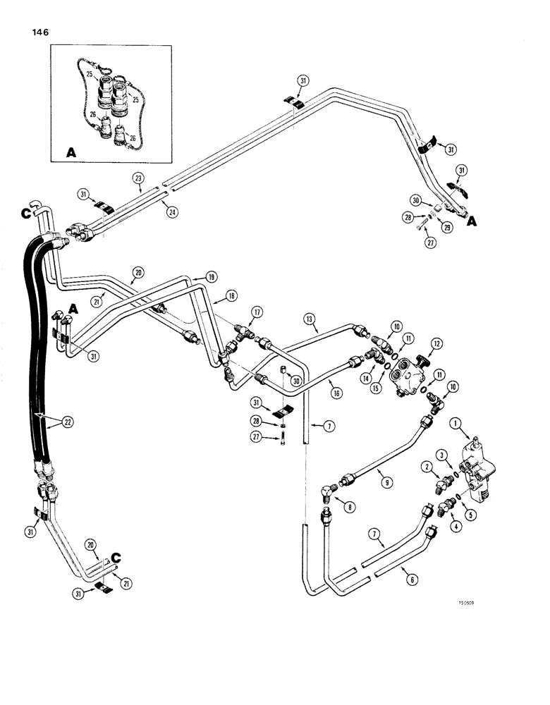 Схема запчастей Case 1830 - (146) - AUXILIARY HYDRAULICS USED WITH CESSNA VALVE LOADER ARM AND REAR HYD. W/ DIVERTER VALVE (35) - HYDRAULIC SYSTEMS
