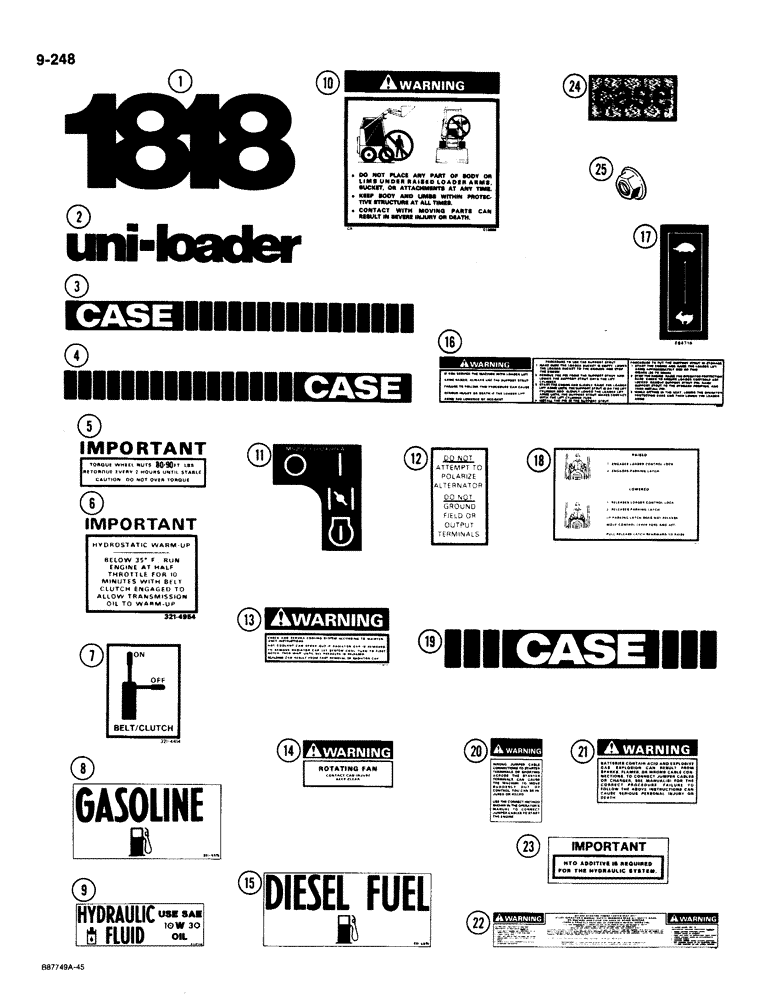Схема запчастей Case 1818 - (9-248) - DECALS - FRENCH (09) - CHASSIS/ATTACHMENTS