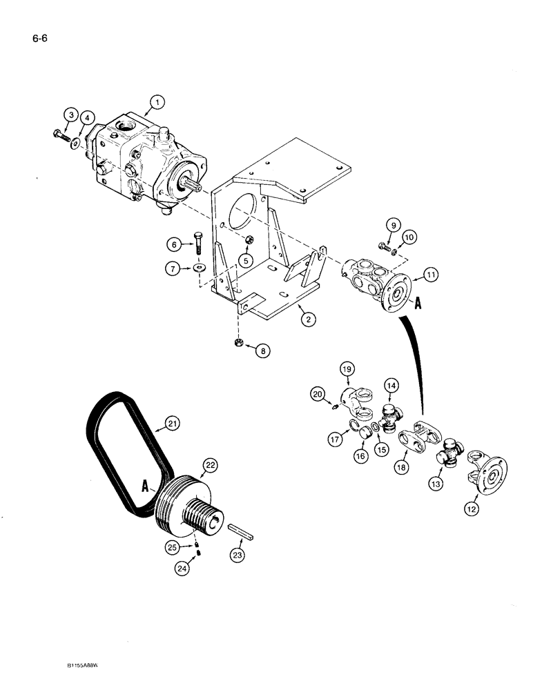 Схема запчастей Case 360 - (6-06) - GROUND DRIVE PUMP MOUNTING - WISCONSIN GASOLINE ENGINE MODELS P.I.N. 1256193 AND AFTER (06) - POWER TRAIN