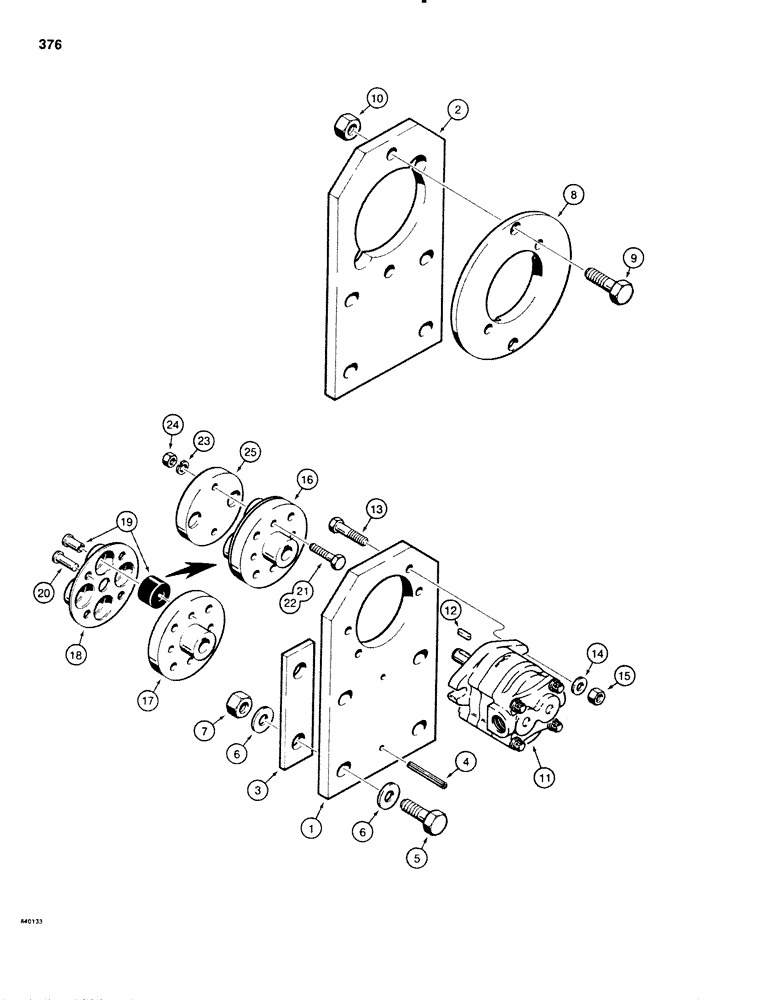 Схема запчастей Case P60 - (376) - HYDRA-BORER OR BACKHOE PUMP MOUNTING, USED WITHOUT LINE LAYER (89) - TOOLS