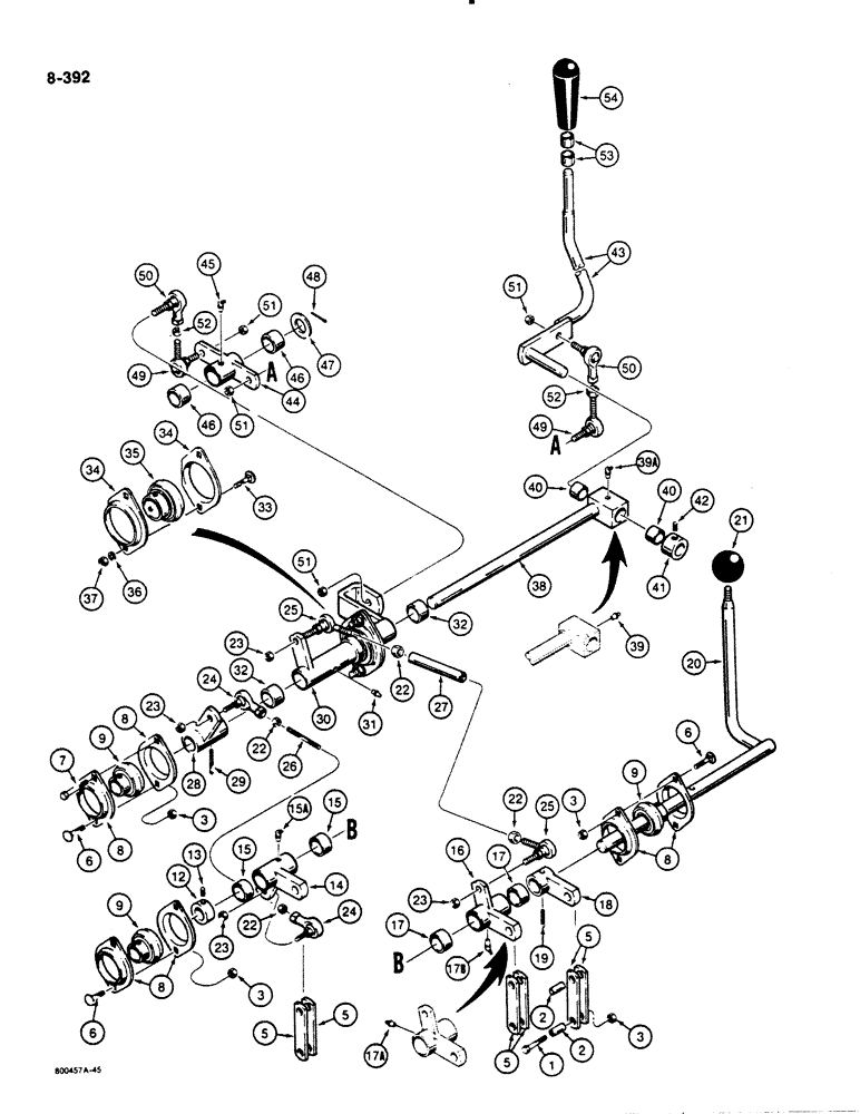 Схема запчастей Case 1450B - (8-392) - EQUIPMENT CONTROL VALVE AND LEVERS, TWO LEVERS - THREE SPOOL VALVE (08) - HYDRAULICS