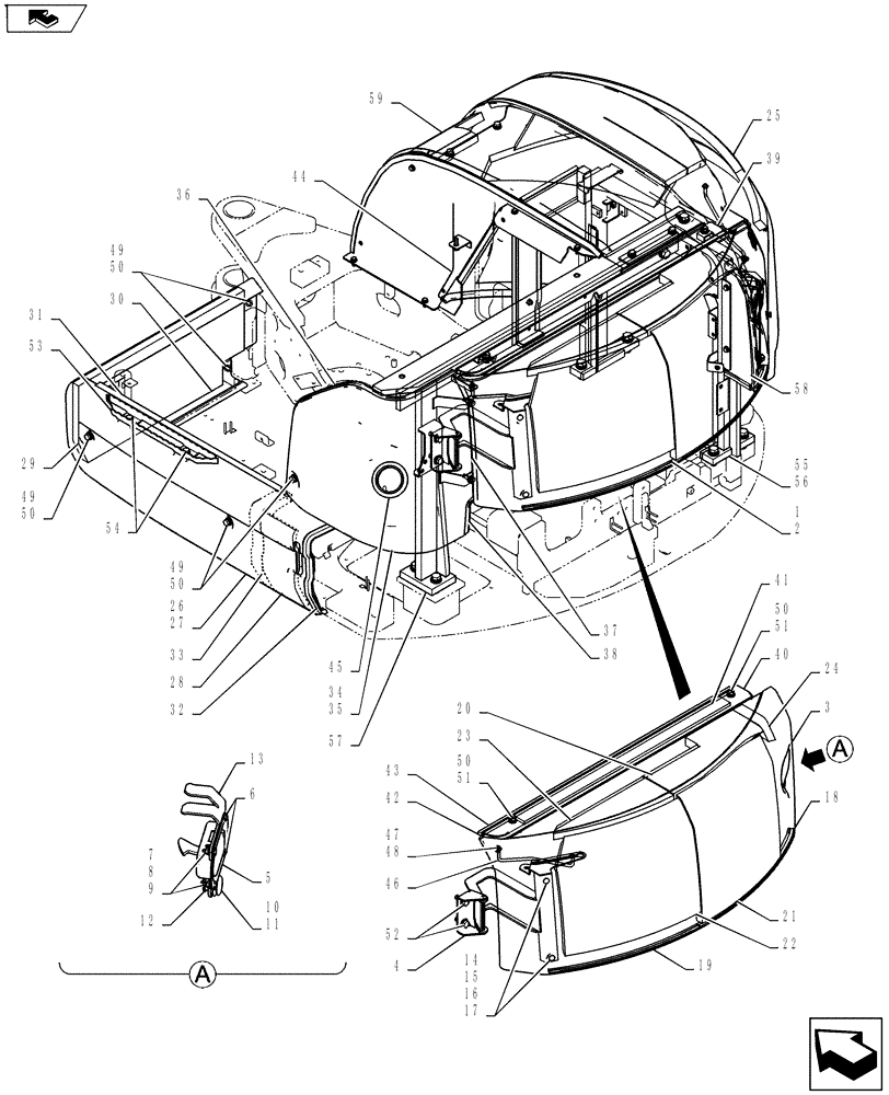 Схема запчастей Case CX55BMSR - (01-069[01]) - GUARD INSTALL (CANOPY) (90) - PLATFORM, CAB, BODYWORK AND DECALS