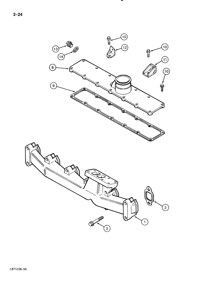 Схема запчастей Case 888 - (2-024) - MANIFOLDS, EXHAUST, 6T-590 DIESEL ENGINE, INTAKE (02) - ENGINE