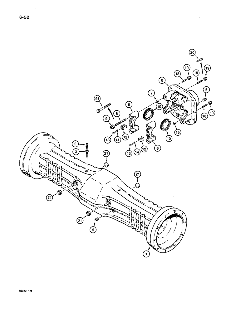 Схема запчастей Case W14C - (6-52) - FRONT AND REAR AXLE, AXLE HOUSING AND CARRIER (06) - POWER TRAIN