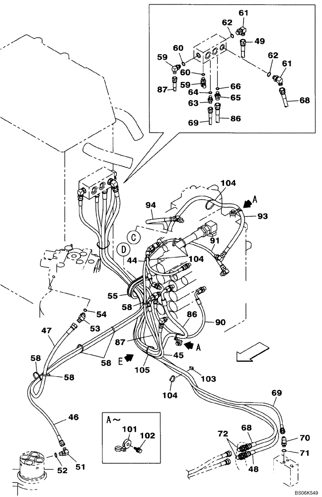 Схема запчастей Case CX240B - (08-024) - HYDRAULICS - PILOT PRESSURE, RETURN LINES (08) - HYDRAULICS