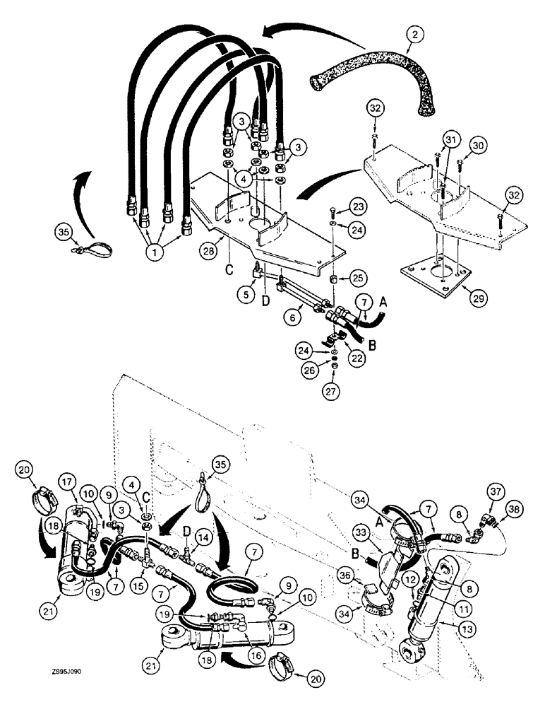 Схема запчастей Case 550E - (8-14) - DOZER TILT AND ANGLE HYDRAULIC CIRCUITS, ON BACK OF BLADE (08) - HYDRAULICS