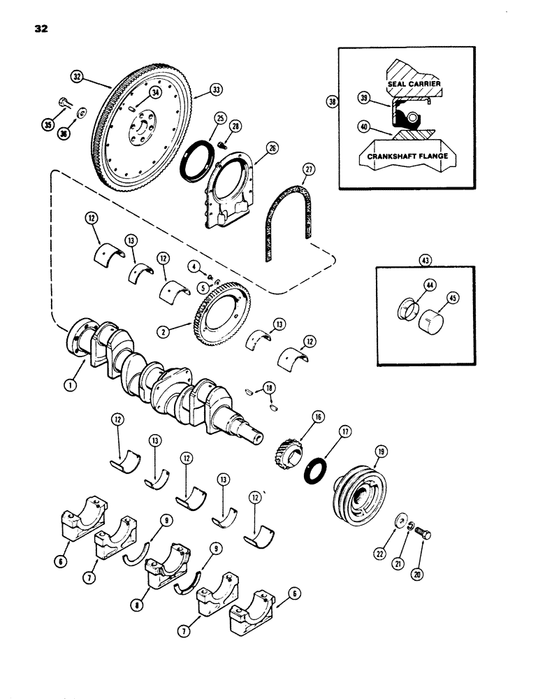 Схема запчастей Case 850B - (032) - CRANKSHAFT AND FLYWHEEL, 336BD AND 336BDT DIESEL ENGINES (01) - ENGINE
