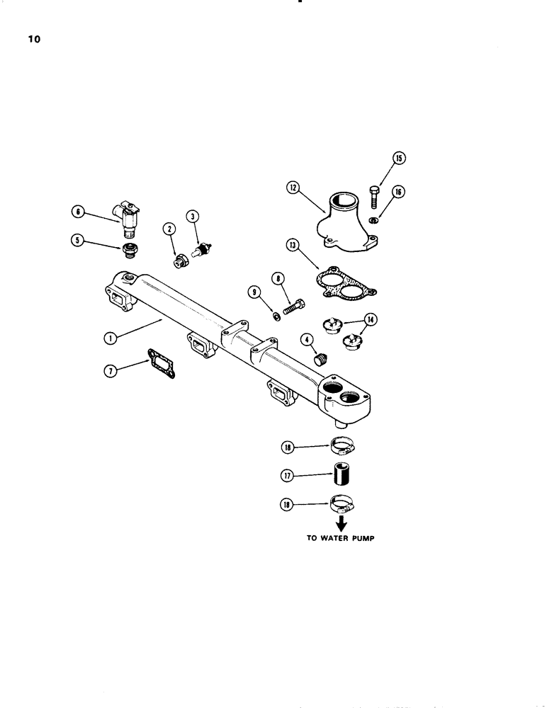 Схема запчастей Case W20 - (010) - WATER MANIFOLD AND THERMOSTAT, (401 BD) DIESEL ENGINE (02) - ENGINE