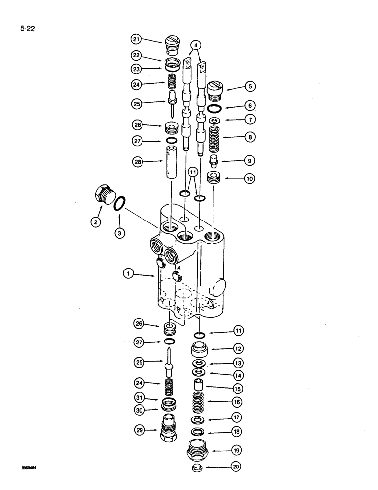 Схема запчастей Case 360 - (5-22) - STEERING AND TRENCHER BOOM LIFT CONTROL VALVE (05) - STEERING