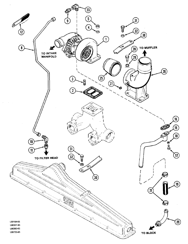 Схема запчастей Case W36 - (2-22) - TURBOCHARGER SYSTEM, 504BDTI ENGINE (02) - ENGINE