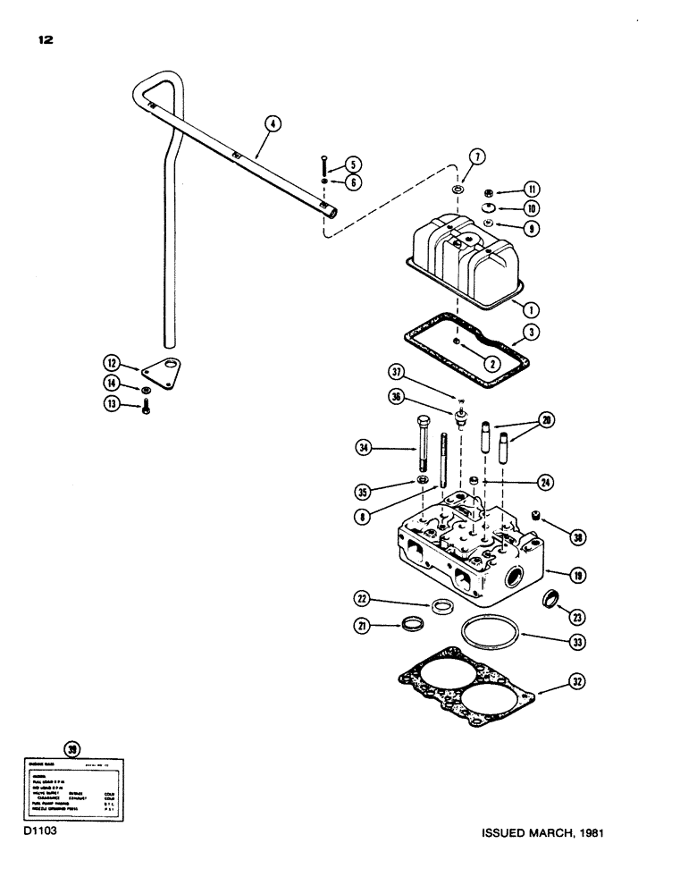 Схема запчастей Case W24 - (012) - CYLINDER HEAD AND COVER, 504BD DIESEL ENGINE (02) - ENGINE
