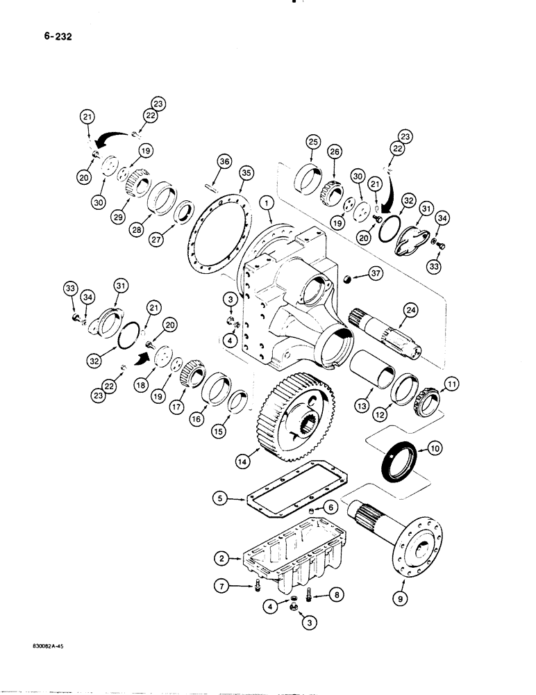 Схема запчастей Case 1450B - (6-232) - TRANSMISSION FINAL DRIVE - SINGLE REDUCTION, IF USED, 1450B LOADER MODELS ONLY - G104460 TRANS (06) - POWER TRAIN