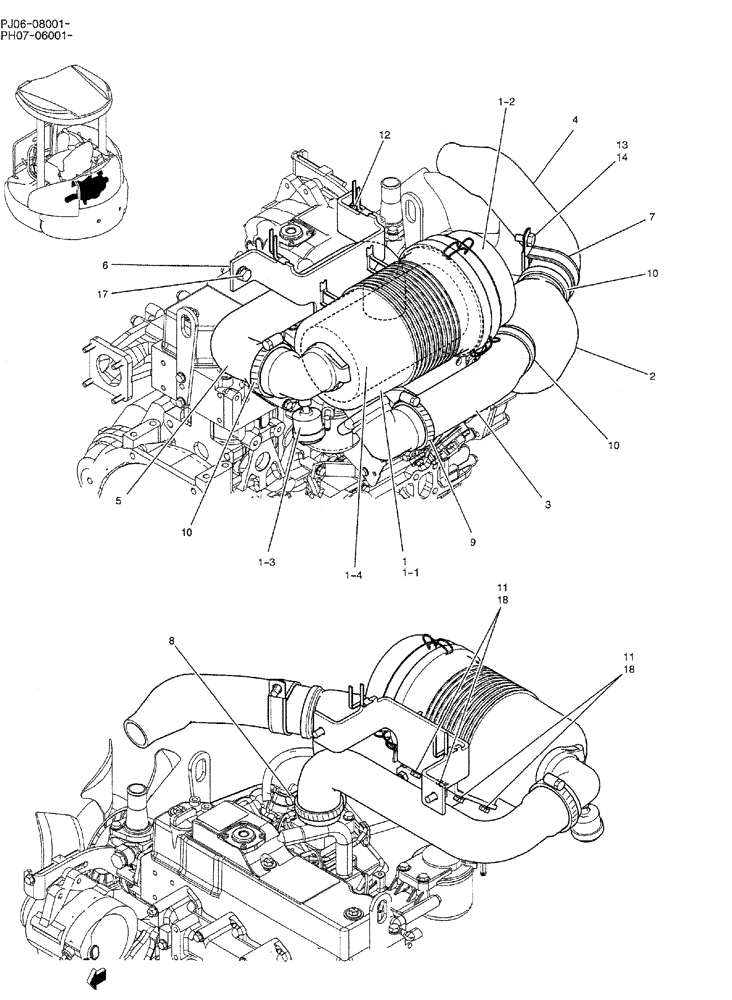 Схема запчастей Case CX50B - (01-009) - CLEANER ASSY, AIR (CANOPY) (PH11P00013F1) (05) - SUPERSTRUCTURE