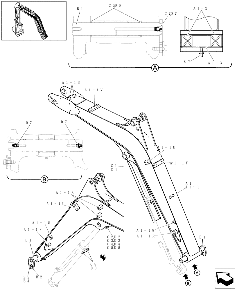 Схема запчастей Case CX22B - (450-01[1]) - MONOBLOC BOOM (1.88M) (84) - BOOMS, DIPPERS & BUCKETS