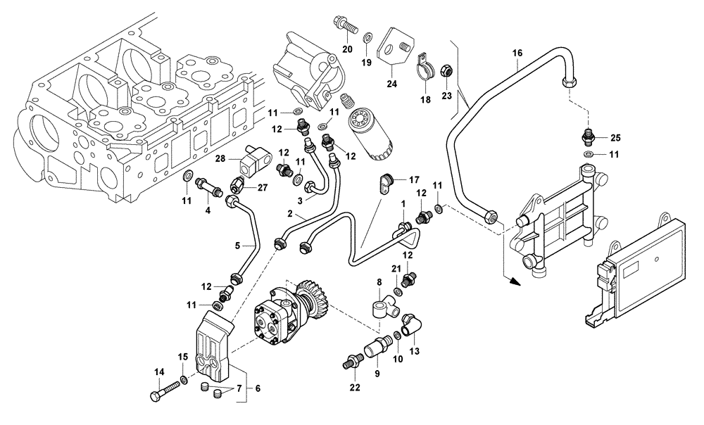 Схема запчастей Case 330B - (01A13020160[001]) - FUEL SYSTEM (87520611) (01) - ENGINE