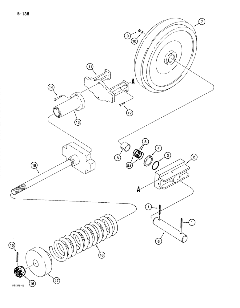 Схема запчастей Case 1187B - (5-138) - TRACK ADJUSTER AND IDLER (11) - TRACKS/STEERING