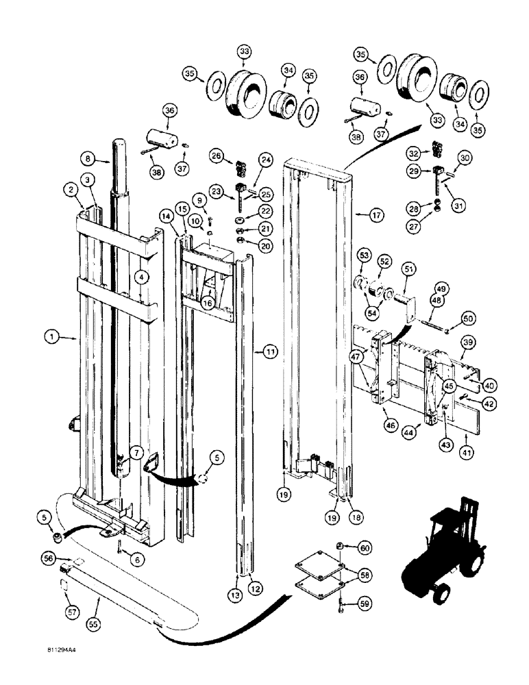 Схема запчастей Case 586E - (9-090) - 6.5 M (21-1/2 FOOT) MAST FOR 586E, MODELS WITH SINGLE LIFT CYLINDER (09) - CHASSIS/ATTACHMENTS
