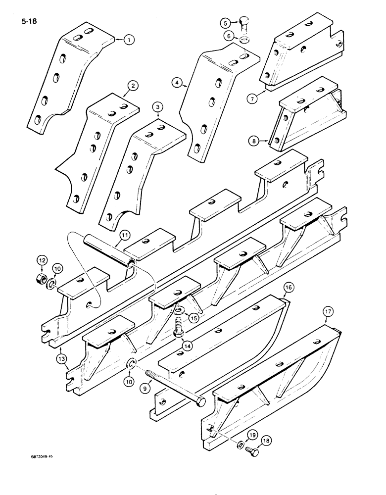 Схема запчастей Case 850D - (5-18) - TRACK GUARDS, USED ON MODELS WITH ANGLED REAR TRACK COVER (11) - TRACKS/STEERING