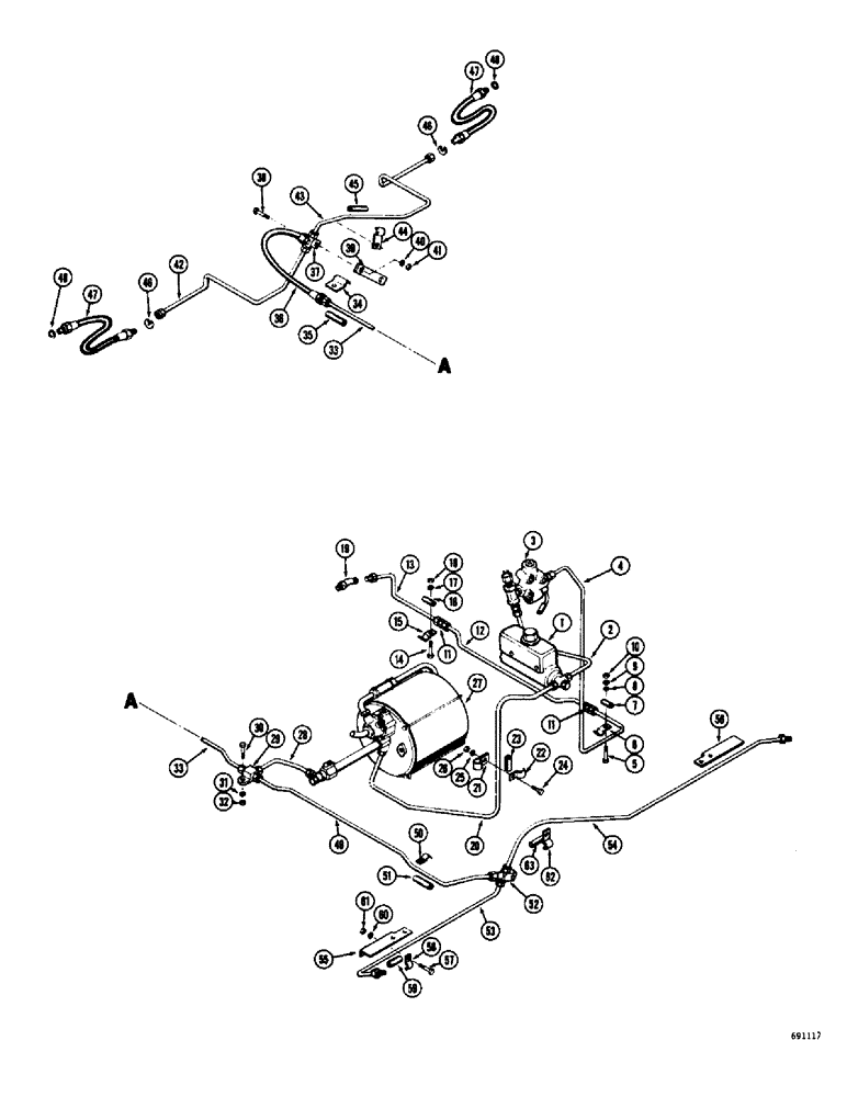 Схема запчастей Case W10C - (112) - HYDROVAC BRAKE SYSTEM, HYDRAULIC BRAKE AND CLUTCH CONTROL LINES (07) - BRAKES