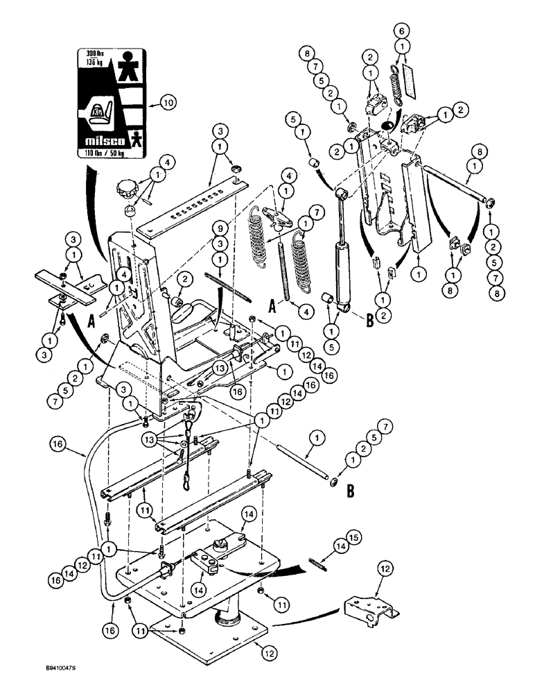 Схема запчастей Case 580L - (9-108) - SUSPENSION SEAT, PEDESTAL, WEIGHT ADJUSTER AND SUSPENSION, 580L MODELS (09) - CHASSIS/ATTACHMENTS