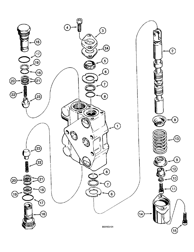Схема запчастей Case 580L - (8-128) - THREE-POINT HITCH CONTROL VALVE, PITCH, TILT AND IMPLEMENT SECTIONS (08) - HYDRAULICS