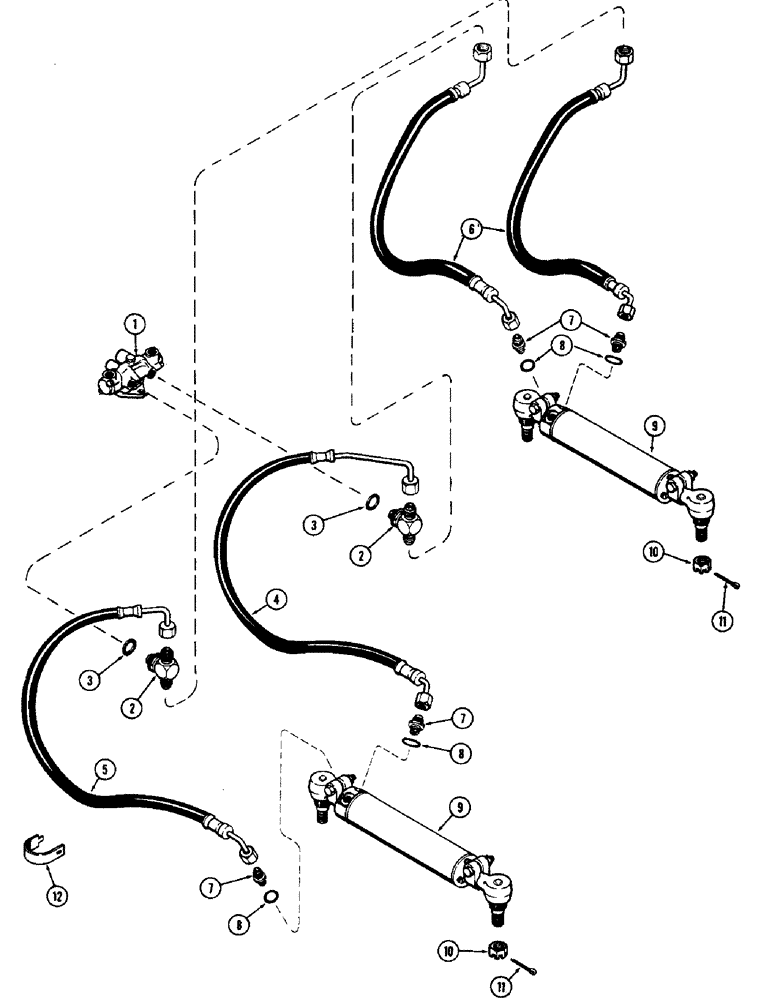 Схема запчастей Case 580B - (106) - LOWER STEERING CIRCUITRY, HYDROSTATIC STEERING (05) - STEERING