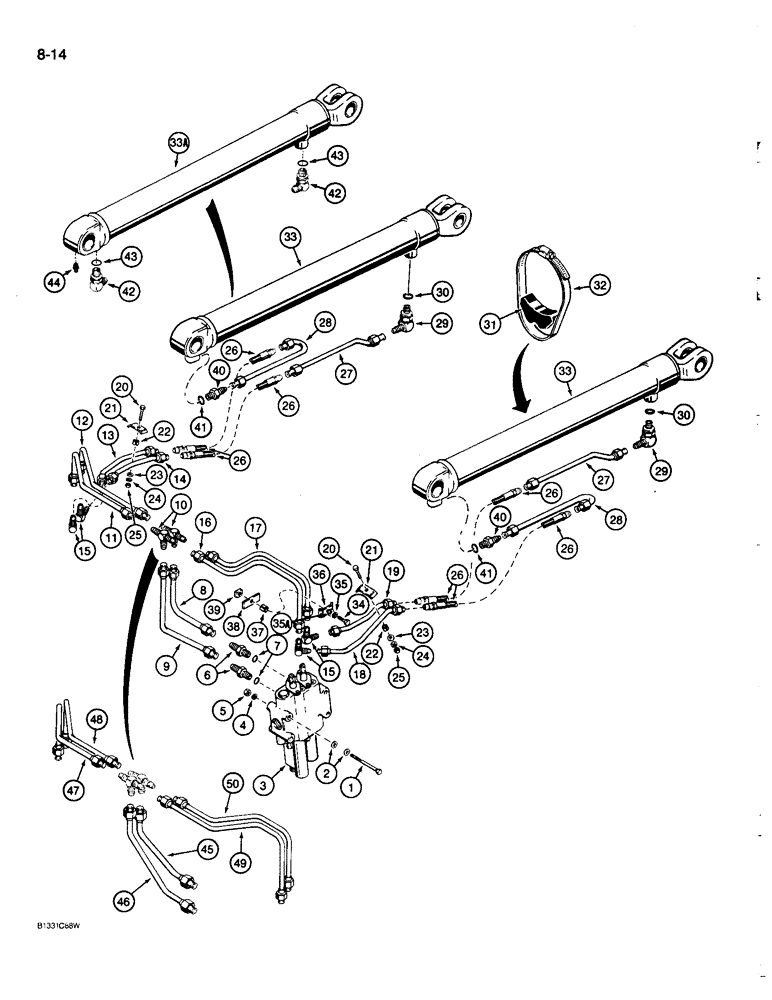 Схема запчастей Case 680L - (8-014) - LOADER LIFT CYLINDER HYDRAULIC CIRCUIT (08) - HYDRAULICS